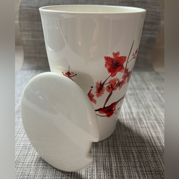 Tea Forte Cherry Blossom Flowers Tall Ceramic Tea Cup Mug With Lid No Infuser - Picture 3 of 10